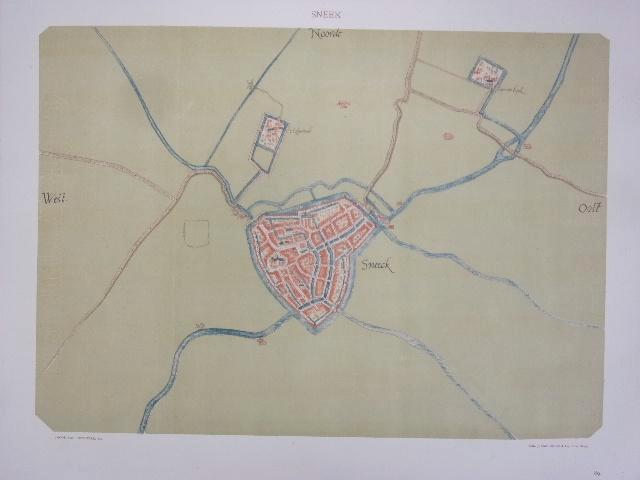 Sneek. Plattegrond van de stad door Jacob van Deventer, Antiek en Kunst, Kunst | Etsen en Gravures, Ophalen of Verzenden