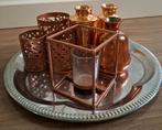 Decoratieve koperkleurige set met dienblad en vazen, Ophalen of Verzenden