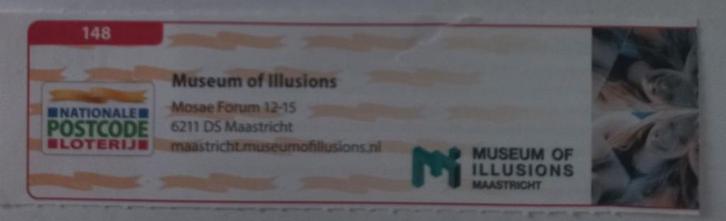 Postcodeloterij bon 148 Museum of illusions, Tickets en Kaartjes, Kortingen en Cadeaubonnen, Drie personen of meer, Overige typen