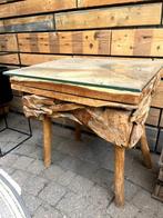 Bijzettafel / salontafel met hout boomstronken, Minder dan 55 cm, Gebruikt, Rechthoekig, Hout