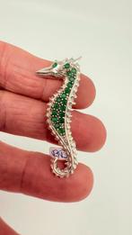 Zilveren nieuwe broche, tevens hanger van een zeepaard., Ophalen of Verzenden, Nieuw, Groen, Zilver