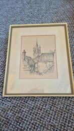 Anton Pieck tekening – stadsgezicht met de Oude Kerk Delft, Antiek en Kunst, Kunst | Tekeningen en Foto's, Ophalen
