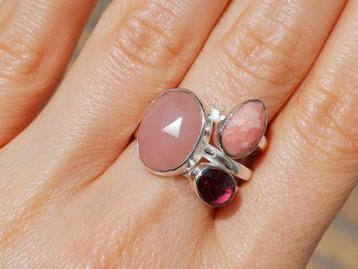 Vanoli 925 zilver ring roze chalcedoon toermalijn maat 19,5 beschikbaar voor biedingen