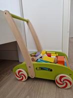 Houten loopwagentje met diverse soorten houten blokken, Kinderen en Baby's, Speelgoed | Houten speelgoed, Ophalen, Gebruikt, Overige typen