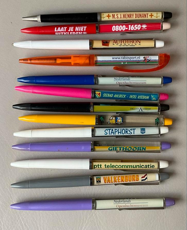 13 Vintage Eskesen Floaty pennen oa Autotron, Verzamelen, Pennenverzamelingen, Gebruikt, Balpen, Overige merken, Met reclame, Ophalen of Verzenden