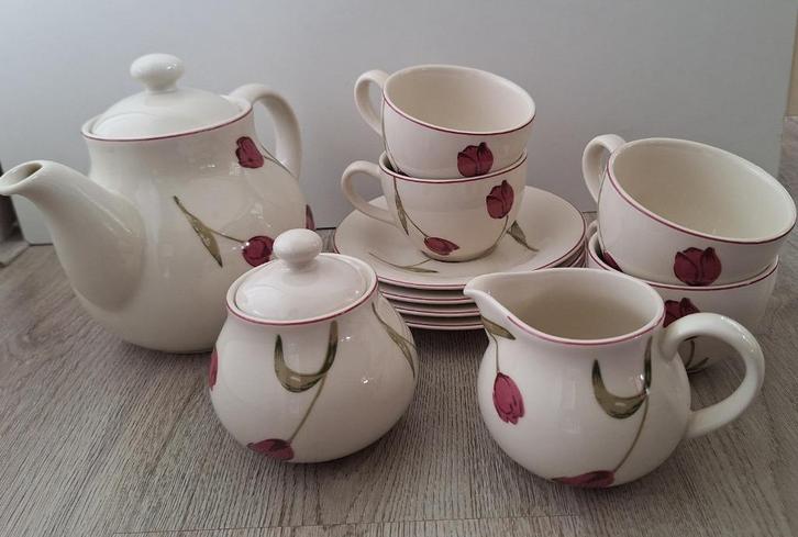 Theeservies van Cleef Theepot 4 kop en schotels suiker, melk, Huis en Inrichting, Keuken | Servies, Gebruikt, Kop(pen) en/of Schotel(s)