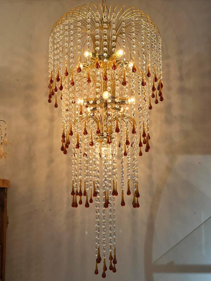 Xxxl Murano bruine teardrop kroonluchter hangamp pegels, Huis en Inrichting, Lampen | Kroonluchters, Ophalen of Verzenden