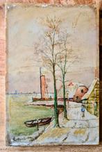 Schilderij op tegel gesigneerd., Antiek en Kunst, Kunst | Schilderijen | Klassiek, Ophalen of Verzenden