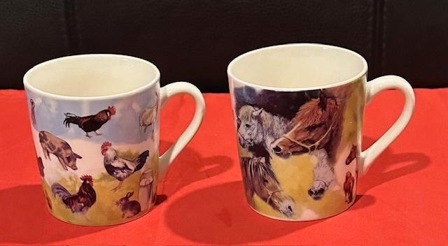 2x mok/beker Rien Poortvliet, boerderij dieren / paarden, Huis en Inrichting, Keuken | Servies, Gebruikt, Overige typen, Overige stijlen