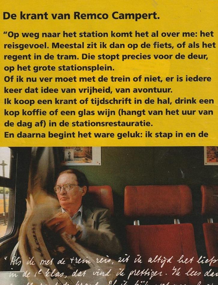 Retro reclame 1997 NS trein met Remco Campert, Verzamelen, Retro, Overige typen, Verzenden