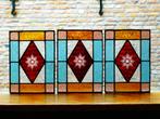 3 Art Deco glas in lood raampjes met een sterglas ruitjes, Antiek en Kunst, Ophalen of Verzenden