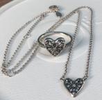 Pandora ️sneeuwvlok️ in een hart ketting 45 cm ring maat 56, Ophalen, Zo goed als nieuw, Zilver, Verstelbaar