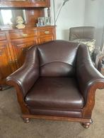 2 leren Fauteuils met Webbing - gratos ophalen, Ophalen, Gebruikt, Hout, 75 tot 100 cm