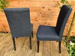 Zes Henriksdal-stoelen met zwarte poten en jeansblauwe stof, Vijf, Zes of meer stoelen, Blauw, Gebruikt, Hout