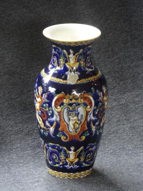 Gien France faience vaas, eerste helft 20e eeuw, Huis en Inrichting, Woonaccessoires | Vazen, Gebruikt, Blauw, Minder dan 50 cm