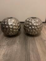 Set van 2 zilverkleurige kandelaars, Gebruikt, Ophalen of Verzenden, Metaal, Kandelaar