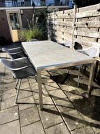Prachtige RVS Tuintafel met Hardsteenblad incl. stoelen., Ophalen, Gebruikt, Rechthoekig, Rvs
