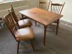 Vintage Eettafel + Stoelen - Eiken Fineer, Ophalen, Gebruikt, 100 tot 150 cm, Eikenhout