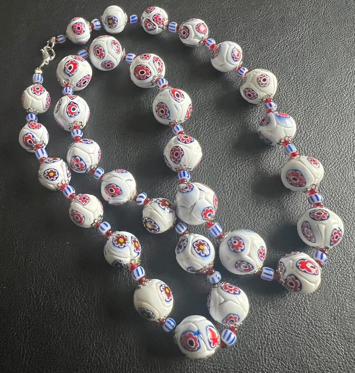 Vintage Murano millefiori witte murines kralen ketting., Sieraden, Tassen en Uiterlijk, Kettingen, Zo goed als nieuw, Overige materialen