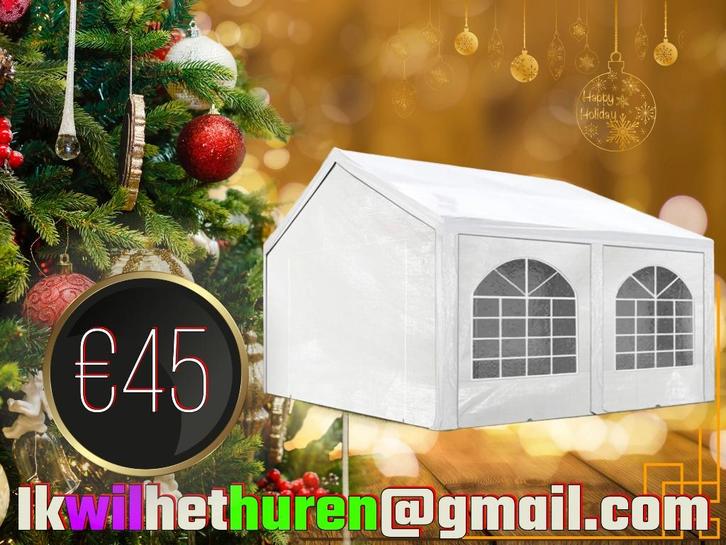 Kerst! Party tent tehuur 4x3 + evt statafels/ heaters etc., Hobby en Vrije tijd, Feestartikelen | Verhuur, Nieuw, Kerst of Sinterklaas