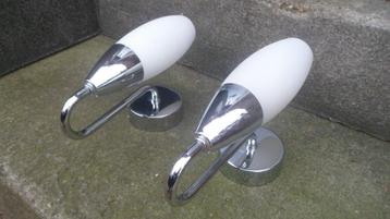 Stel chroom wandlampen muurlampen wit opaline glas en chrome beschikbaar voor biedingen