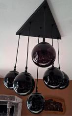 Hanglamp met 6 zwarte smoke glas bollen, Ophalen, 75 cm of meer, Modern, Glas