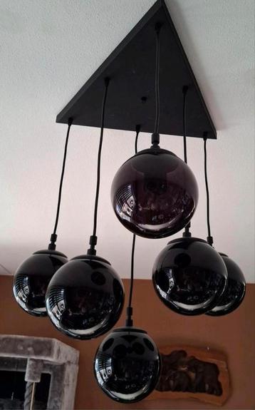 Hanglamp met 6 zwarte smoke glas bollen  beschikbaar voor biedingen
