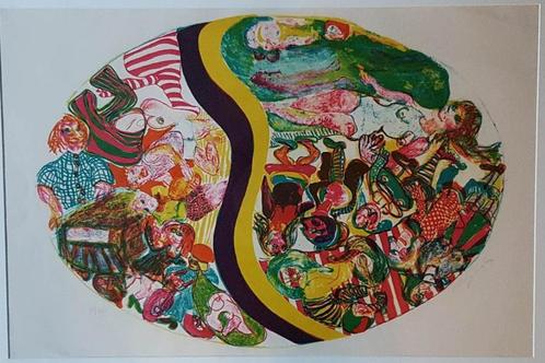 Jacqueline B de Jong (1939) Kl Zeefdruk "2 Werelden" Ges Gen, Antiek en Kunst, Kunst | Litho's en Zeefdrukken, Ophalen of Verzenden