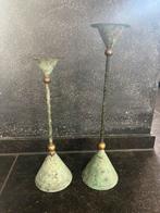 2 dubbelzijdig te gebruiken metalen kandelaars, Overige kleuren, 25 tot 50 cm, Ophalen of Verzenden, Zo goed als nieuw