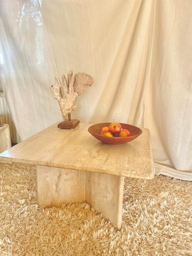 Travertin salontafel design jaren 70, Huis en Inrichting, Tafels | Bijzettafels, Zo goed als nieuw, Rechthoekig, 75 cm of meer