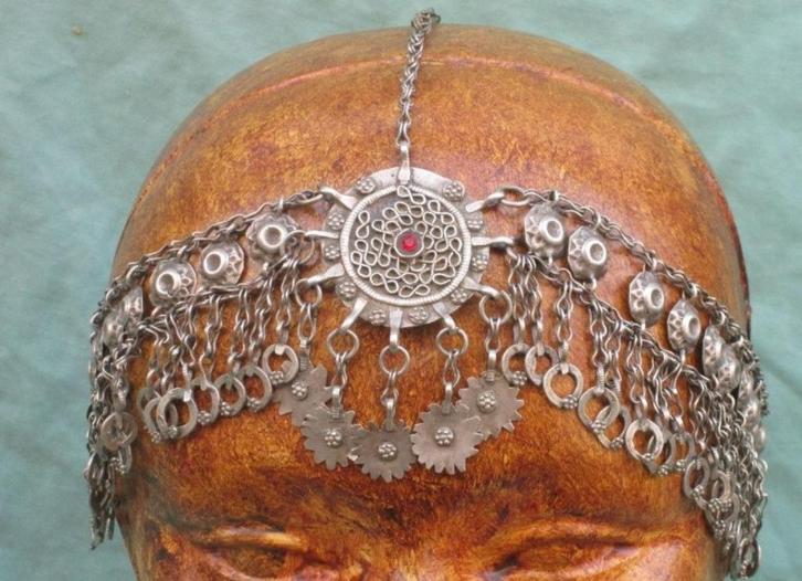 Zilveren hoofd-sieraad India - Bruids -sieraad - Matha Patti, Sieraden, Tassen en Uiterlijk, Antieke sieraden, Overige typen, Zilver