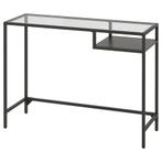 2x Ikea VITTSJÖ Laptoptafel bureau, zwartbruin/glas,, 100 tot 150 cm, Ophalen of Verzenden, Glas, Zo goed als nieuw