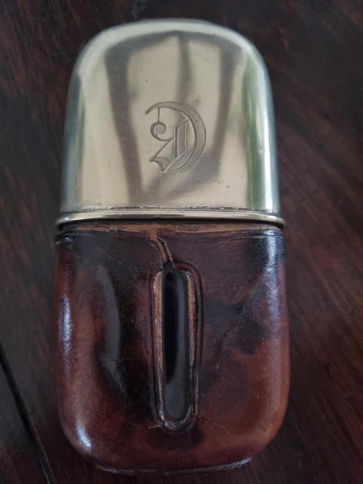 Antieke “Porthole” Dunhill heupfles - Anno 1920 -, Antiek en Kunst, Antiek | Goud en Zilver, Zilver, Ophalen of Verzenden