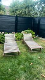 2 heerlijke houten ligbedden met kussens, Tuin en Terras, Ophalen of Verzenden, Gebruikt, Hout, Verstelbaar