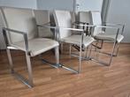 6 Design eetkamerstoelen Neo van goossens latte klr. leer, Ophalen, Bruin, Zo goed als nieuw, Vijf, Zes of meer stoelen