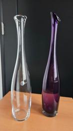 Leerdam Glas Flesvazen - Siem van der Marel., Overige kleuren, Ophalen of Verzenden, Minder dan 50 cm, Glas