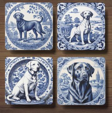 Labrador Delfts Blauw onderzetters met houder beschikbaar voor biedingen
