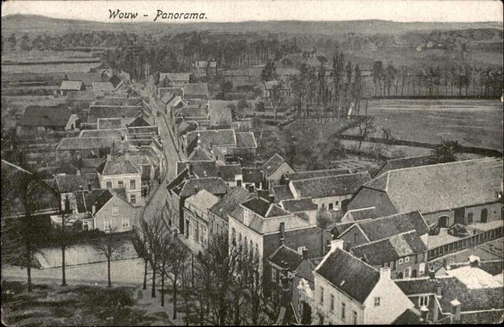 Wouw Panorama  vanaf kerktoren richting Bergen op Z. st 1923, Verzamelen, Ansichtkaarten | Nederland, Gelopen, Noord-Brabant, 1920 tot 1940