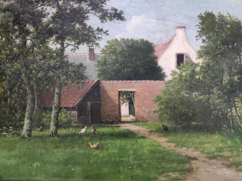 Thomas Van Wissen (1866-1954) - Zicht op tuin met kippen, Antiek en Kunst, Kunst | Schilderijen | Klassiek, Ophalen of Verzenden