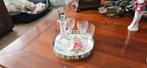 Vintage glaswerk setje met porseleinen dienblad, Antiek en Kunst, Antiek | Glas en Kristal, Ophalen of Verzenden