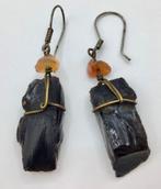 Vintage oorbellen Shungiet stenen handgemaakt mooi, Verzenden, Overige materialen, Oorbellen