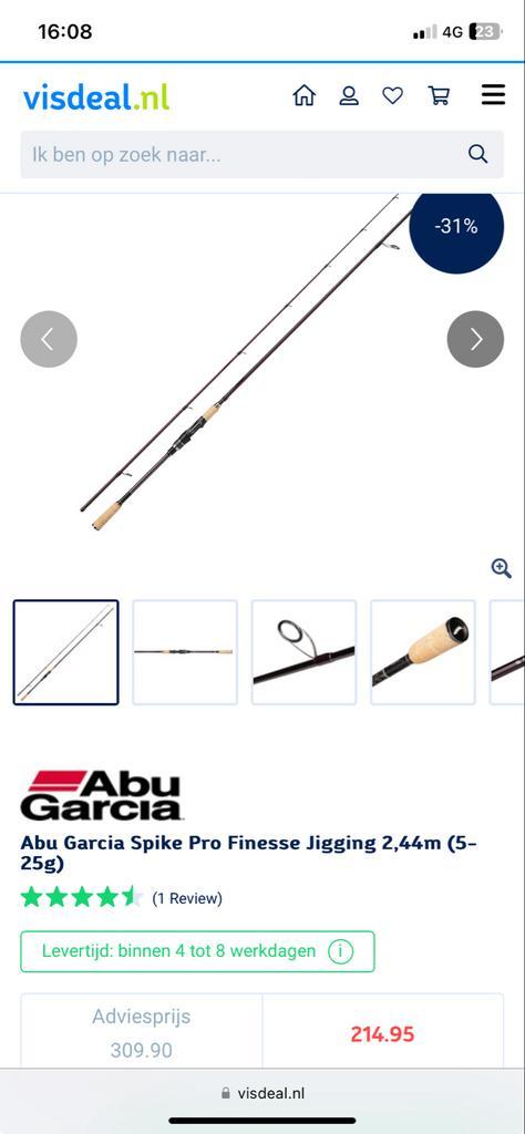 Abu Garcia Spike Pro Fuji Jigging 2,44m roofvis hengel, Watersport en Boten, Hengelsport | Karpervissen, Nieuw, Werphengel, Ophalen of Verzenden