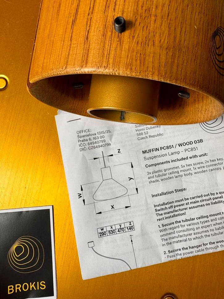 Brokis hanglamp PC851 PENDEL– oak base – zonder glas, Huis en Inrichting, Lampen | Hanglampen, Minder dan 50 cm, Glas, Ophalen of Verzenden