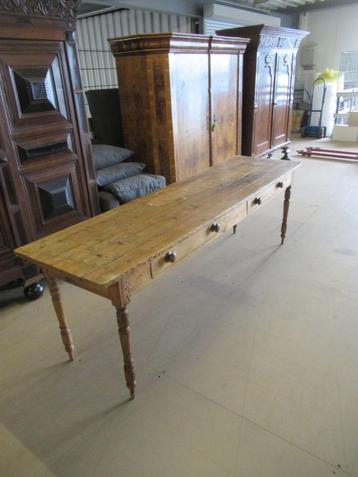 Oer 11567 lange ANTIEKE  grenen Engelse tafel L=243 cm  beschikbaar voor biedingen