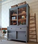 Strakke vintage/brocante schoolkast, Scandinavisch grijs, 100 tot 150 cm, 200 cm of meer, Ophalen of Verzenden, 25 tot 50 cm