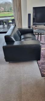 Design bank 2-zits zwart leer, Ophalen, Gebruikt, Design, Tweepersoons