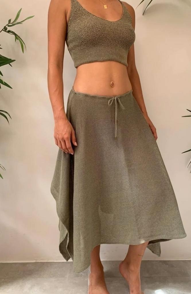 Beatrice san Francisco rok jurk s-m taupe boho Ibiza, Kleding | Dames, Rokken, Nieuw, Maat 38/40 (M), Overige kleuren, Knielengte