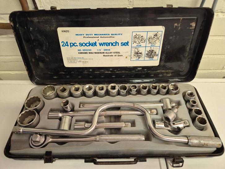Kinzo 24-delige doppenset - Heavy Duty - Vintage, Auto diversen, Autogereedschap, Gebruikt, Ophalen