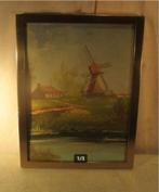 Mooi Oud Geschilderd Werk 'Hoeve en Molen' - gesigneerd, Ophalen of Verzenden