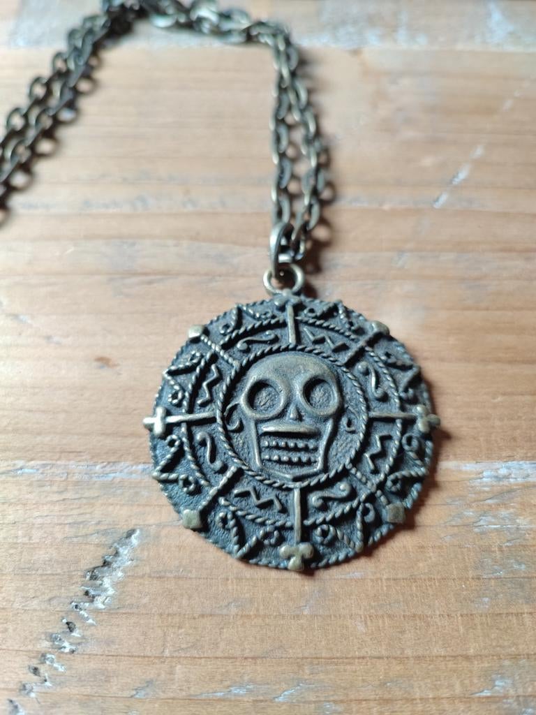 Vintage Stijl Ketting met Doodskop Medaillon, Sieraden, Tassen en Uiterlijk, Kettinghangers, Overige materialen, Gebruikt, Overige voorstellingen